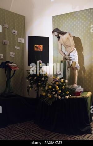 AVETRANA, ITALY - APRIL 19, 2019 - Exhibition of religious art during Holy Week. The statue of Christ Stock Photo