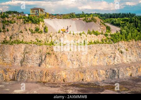 top view of a working granite quarry, filter Stock Photo