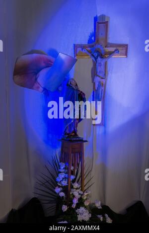 AVETRANA, ITALY - APRIL 19, 2019 - Exhibition of religious art during Holy Week. The statue of Jesus Christ Stock Photo