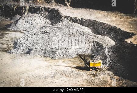 machine for cutting granite in a granite quarry, filter Stock Photo