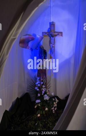 AVETRANA, ITALY - APRIL 19, 2019 - Exhibition of religious art during Holy Week. The statue of Jesus Christ Stock Photo