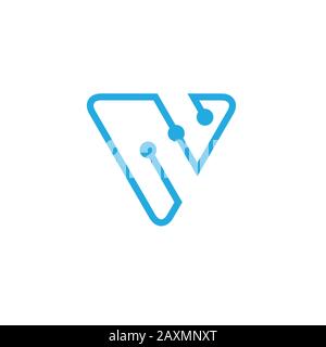 letter v triangle linked dots logo vector Stock Vector