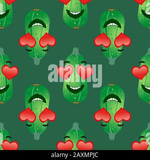 Cute seamless pattern with cartoon emoji vegetables Stock Vector