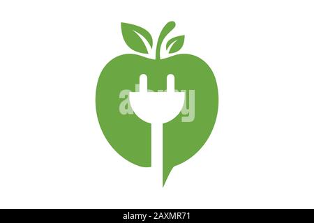 Apple and electricity logo sign symbol in flat style on white background Stock Vector