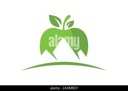 Apple and Mountain logo sign symbol in flat style on white background Stock Vector