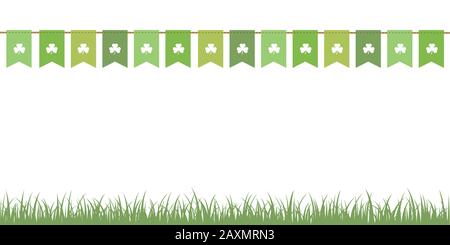 party flags with clover leaves on green background with meadow vector illustration EPS10 Stock Vector