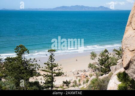 High angle view of sandy beach and blue ocean of Magnetic Island Stock Photo