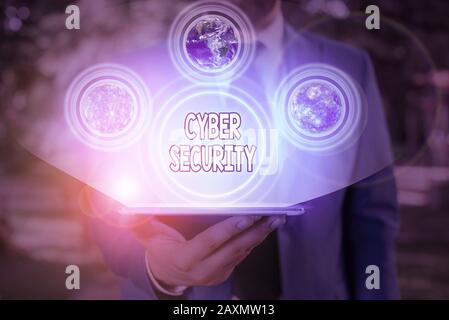 Conceptual hand writing showing Cyber Security. Concept meaning protection of internetconnected systems from cyberattacks Elements of this image furni Stock Photo