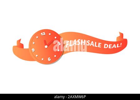 Flash sale deal text on red gradient banner, with stopwatch, isolated on white background, vector illustration Stock Vector