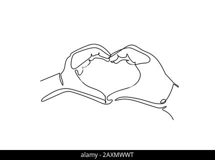 continuous line drawing of hands showing heart shape, vector illustrator. Stock Photo