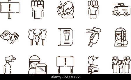 protest concept of icons set over white background, line style, vector illustration design Stock Vector