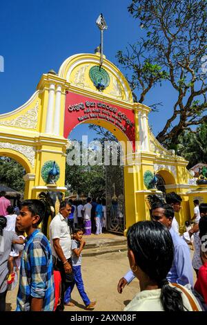 Kataragama, Sri Lanka - January 2020: Pilgrims in the Maha Devale Hindu sanctuary on January 19, 2020 in Kataragama, Sri Lanka. Stock Photo