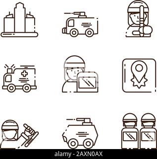 police and protest concept of icons set over white background, vector illustration Stock Vector