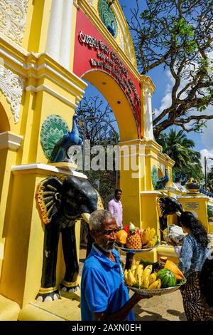 Kataragama, Sri Lanka - January 2020: Pilgrims in the Maha Devale Hindu sanctuary on January 19, 2020 in Kataragama, Sri Lanka. Stock Photo