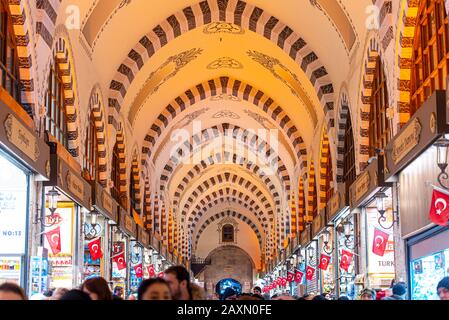 ISTANBUL - DEC 28: Interior of Spice Bazaar or Egyptian Bazaar, Market in Istanbul on December 28. 2019 in Turkey Stock Photo
