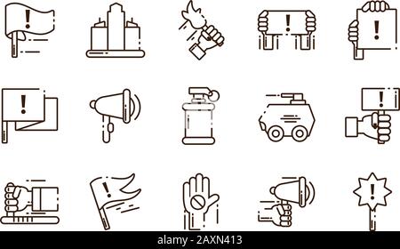 cartoon icon set of protest concept over white background, line style, vector illustration design Stock Vector