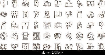 icons set of protest concept over white background, line style, vector illustration design Stock Vector