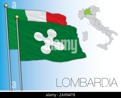 Lombardy official regional flag and map, Italy, vector illustration Stock Vector