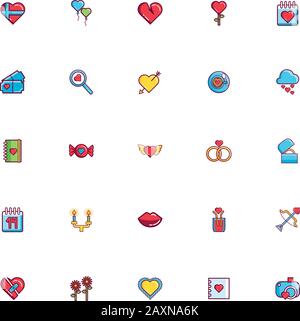 bundle of valentines day line and fill style set icons Stock Vector ...