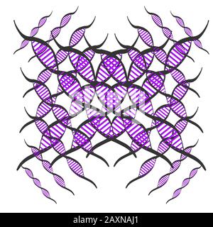 DNA Day background. Few chain structures with neon lines. Hand draw doodle sketch. Black outline on white. Picture can be used in greeting cards, posters, flyers, banners, logo etc. Vector illustration. EPS10 Stock Vector