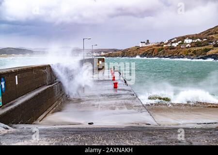 Crashing ocean waves in Portnoo during storm Ciara in County Donegal - Ireland. Stock Photo
