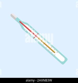 Medical thermometer in flat style isolated on blue background.Vector illustration.Temperature,pneumonia,disease,fever,flu,viral disease.Sign silhouett Stock Vector