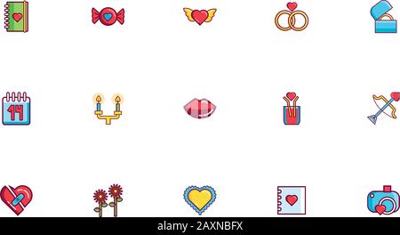 bundle of valentines day line and fill style set icons Stock Vector ...