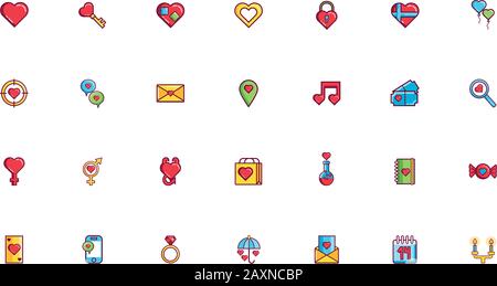 bundle of valentines day line and fill style set icons Stock Vector ...