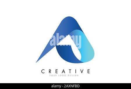 A Letter Logo Design with 3D and Ribbon Effect and Blue Gradient. Colorful rounded Letter. Stock Vector