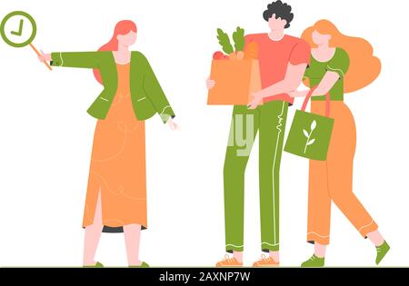 Couple is shopping in a store without plastic. Stock Vector