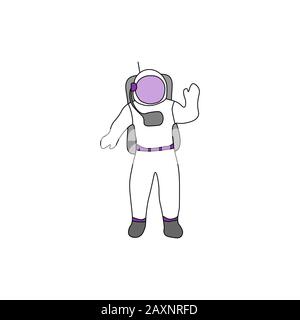 Cosmonaut astronaut saying Hi. Colorful outline on white background. Picture can be used in greeting cards, posters, flyers, banners, logo, further design etc. Vector illustration. EPS10 Stock Vector