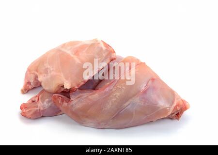 Rabbit thigh against white background Stock Photo