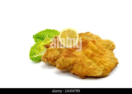 Viennese escalope against a white background Stock Photo