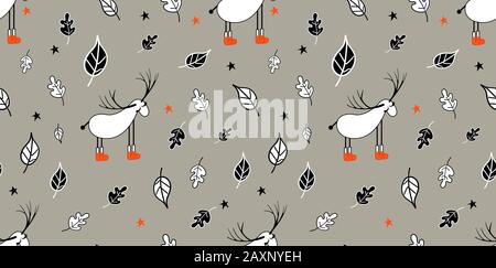 Set of Scandinavian trend seamless winter pattern. Minimalistic xmas seamless pattern perfect for wallpaper, textile cotton print, bed linen, holiday Stock Photo