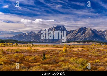 The USA, Wyoming, Grand Teton Nationwide park, mosses, Teton Range, view of Willow Flats Overlook Stock Photo