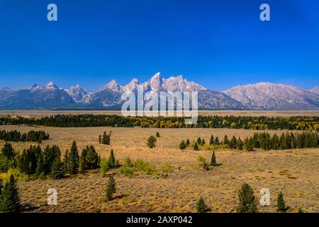 The USA, Wyoming, Grand Teton Nationwide park, mosses, Teton Range, view of the Teton Point Stock Photo