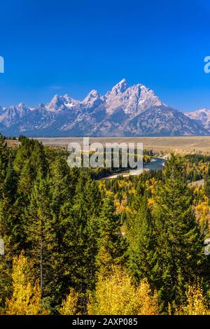 The USA, Wyoming, Grand Teton Nationwide park, mosses, Teton Range, Snake River Overlook Stock Photo