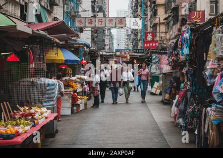 HongKong, China - November, 2019: People on street  market in Hong Kong old town Stock Photo