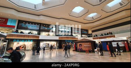 Peterborough Cambridshire, U.K., - January 28, 2020 - Queensgate Shopping Centre, people walking for shopping. Stock Photo