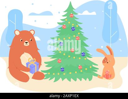 Couple of animals in the winter forest. Stock Vector