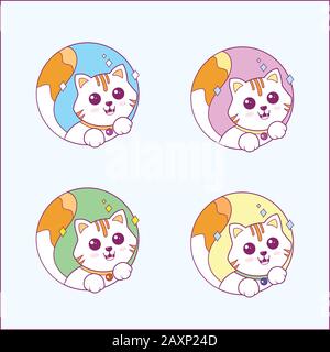 Vector illustration set logo of cute cat Stock Vector