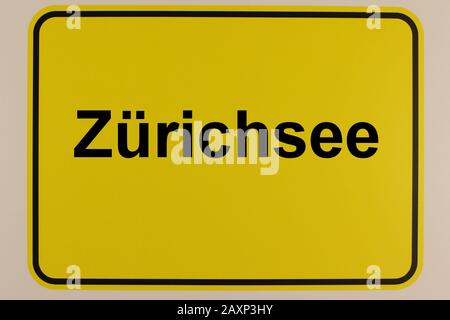 Illustration eines Ortseingangsschildes mit dem Schriftzug 'Zürichsee' Stock Photo