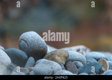 Pebbles and rock structure to Costa Verde, Spain, Playa del Silencio, Asturias, North Spain, Stock Photo