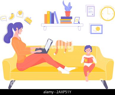 Mom and son in the living room Stock Vector