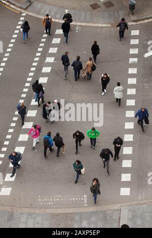 People crossing main road, Barcelona, Spain. Stock Photo