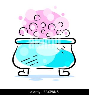 Hot Tub With Soap Suds And Bubbles. Jacuzzi Relaxation. Illustration Suitable For Greeting Card, Poster Or T-shirt Printing. Stock Vector
