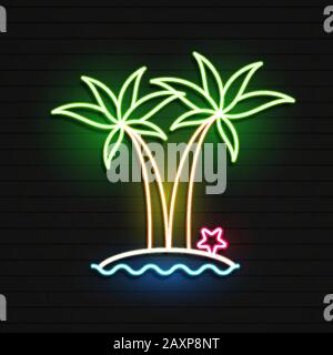 Summer Beach Neon Sign. Neon Sign, Bright Signboard Stock Vector