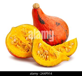 sliced red kuri squash path isolated on white Stock Photo