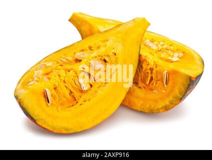 sliced red kuri squash path isolated on white Stock Photo
