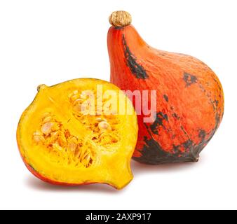 sliced red kuri squash path isolated on white Stock Photo